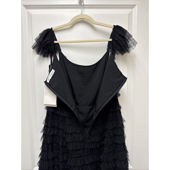 Mac Duggal Size 8 Black 8054 Ruffle Cap Sleeve Tiered Midi Cocktail Party Dress - Picture 8 of 10